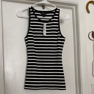 Black & White Striped Ribbed Tank Top - Women's